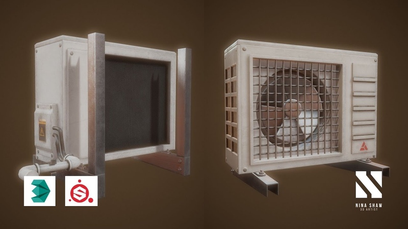 TIMELAPSE Game Asset Air Conditioner, Autodesk3ds Max, Substance