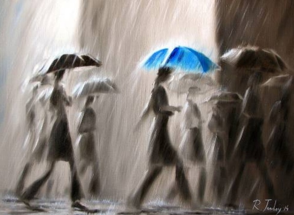 танцующая под дождем. девушка с красивым зонтиком. декоративная штукатурка дождик. станислав сидоров художник. художник-импрессионист.