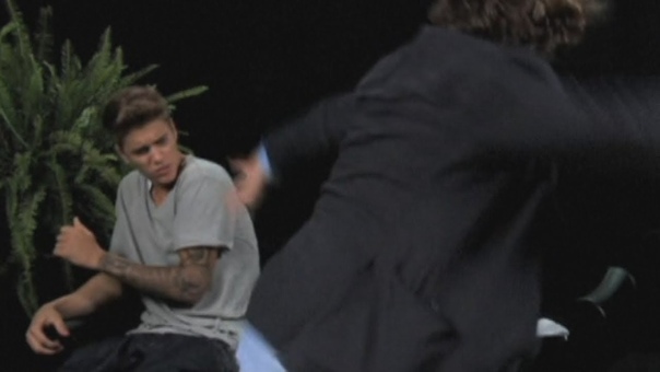 Justin Bieber whipped with belt by Zach Galifianakis in Funny or Die